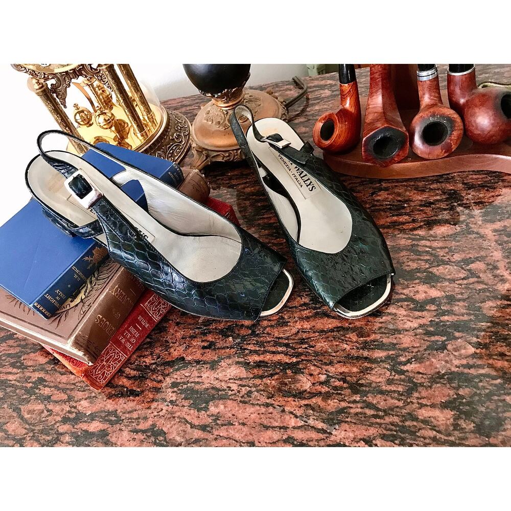 Vintage sling-backs in imitation snake leather, size 5.5 - 6